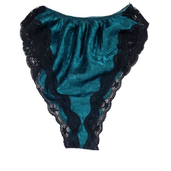 Y2K Satin Floral Lace Nighty Slip Set S Green Courtenay 3pc Highrise witchy goth - Picture 3 of 16